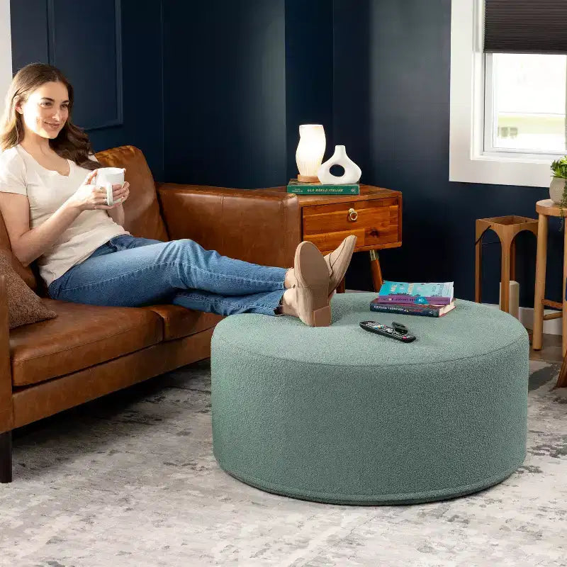 Jaxx Candler Round Couch Ottoman - Oversized Giant Coffee Table & Foot Rest