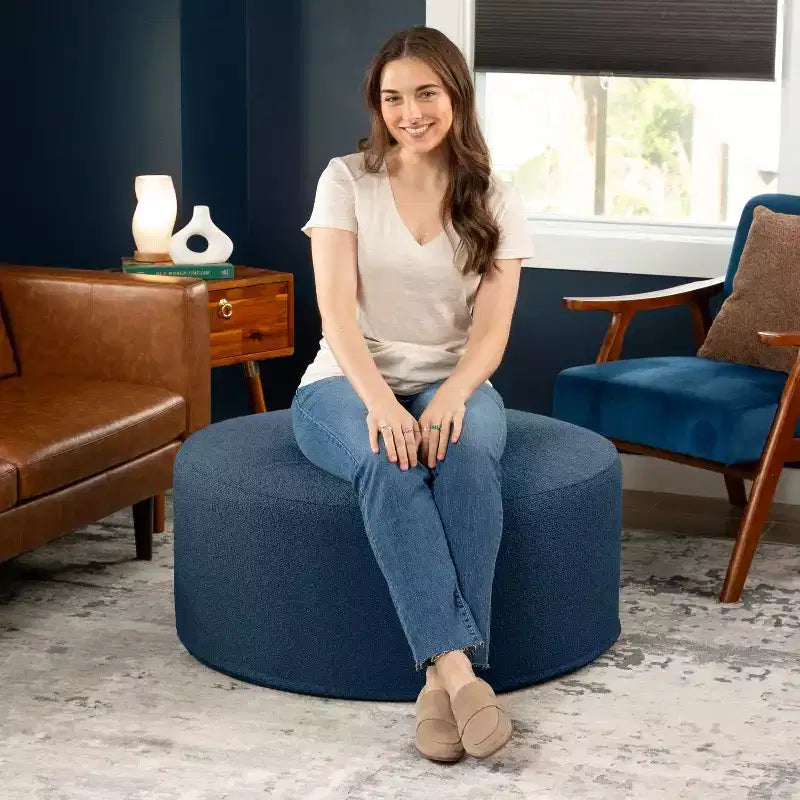 Jaxx Candler Round Couch Ottoman - Oversized Giant Coffee Table & Foot Rest
