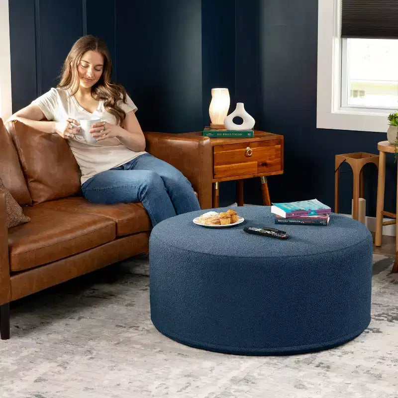 Jaxx Candler Round Couch Ottoman - Oversized Giant Coffee Table & Foot Rest