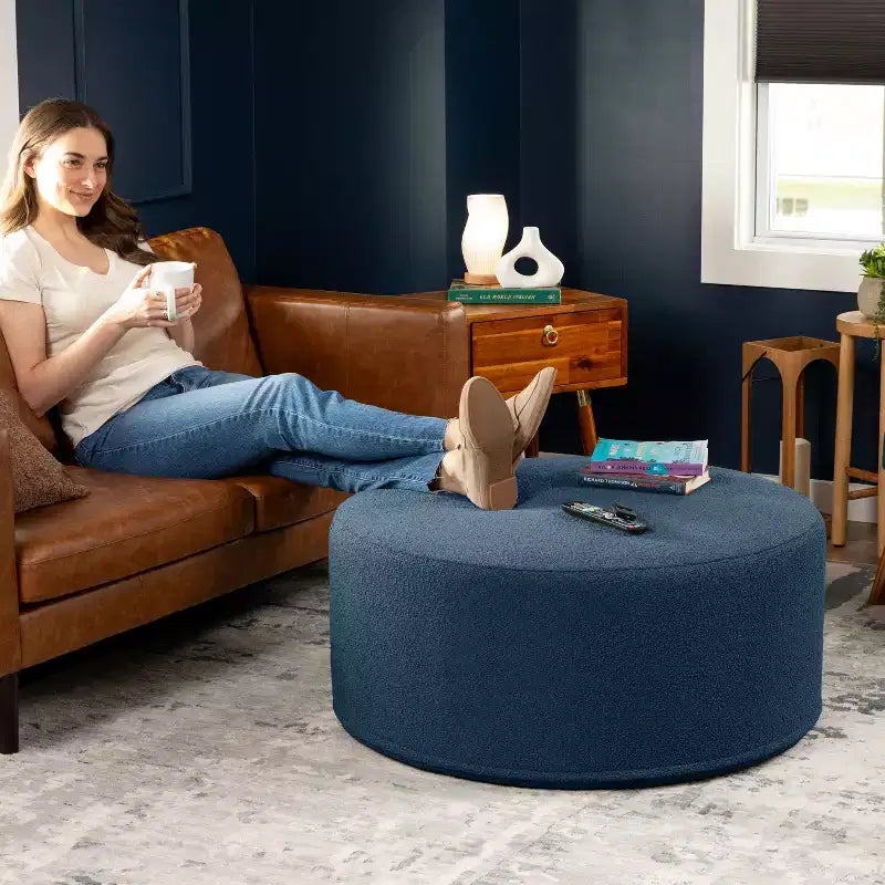 Jaxx Candler Round Couch Ottoman - Oversized Giant Coffee Table & Foot Rest