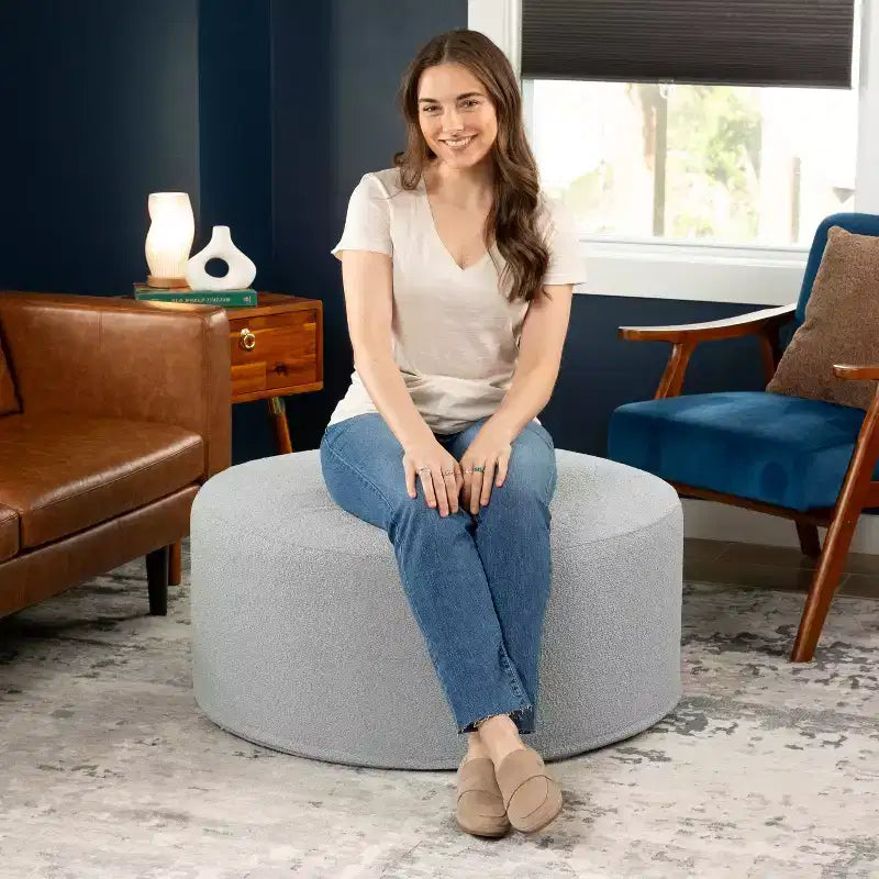 Jaxx Candler Round Couch Ottoman - Oversized Giant Coffee Table & Foot Rest