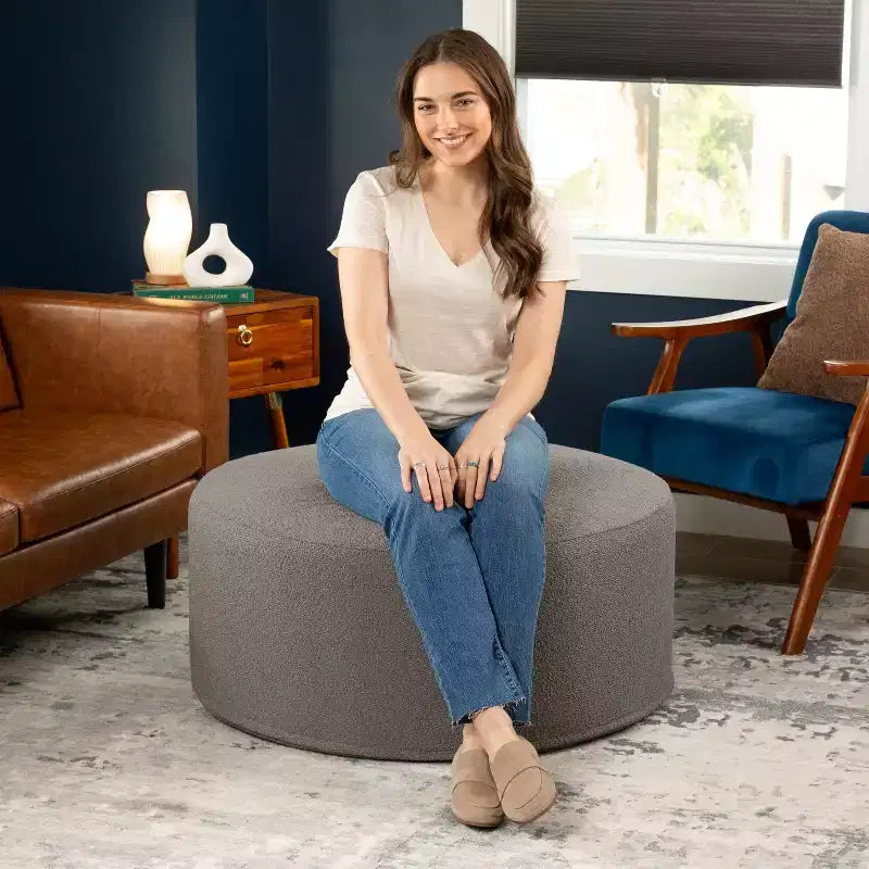 Jaxx Candler Round Couch Ottoman - Oversized Giant Coffee Table & Foot Rest