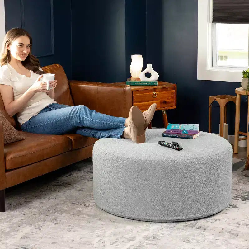 Jaxx Candler Round Couch Ottoman - Oversized Giant Coffee Table & Foot Rest