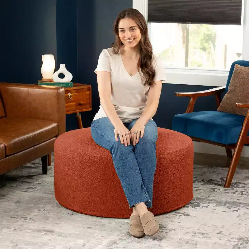 Jaxx Candler Round Couch Ottoman - Oversized Giant Coffee Table & Foot Rest