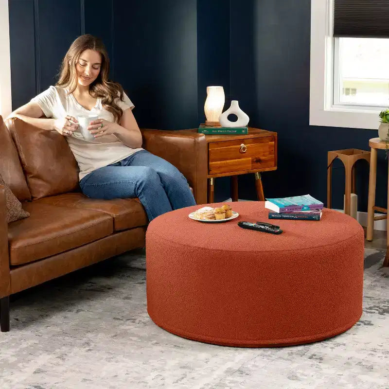 Jaxx Candler Round Couch Ottoman - Oversized Giant Coffee Table & Foot Rest