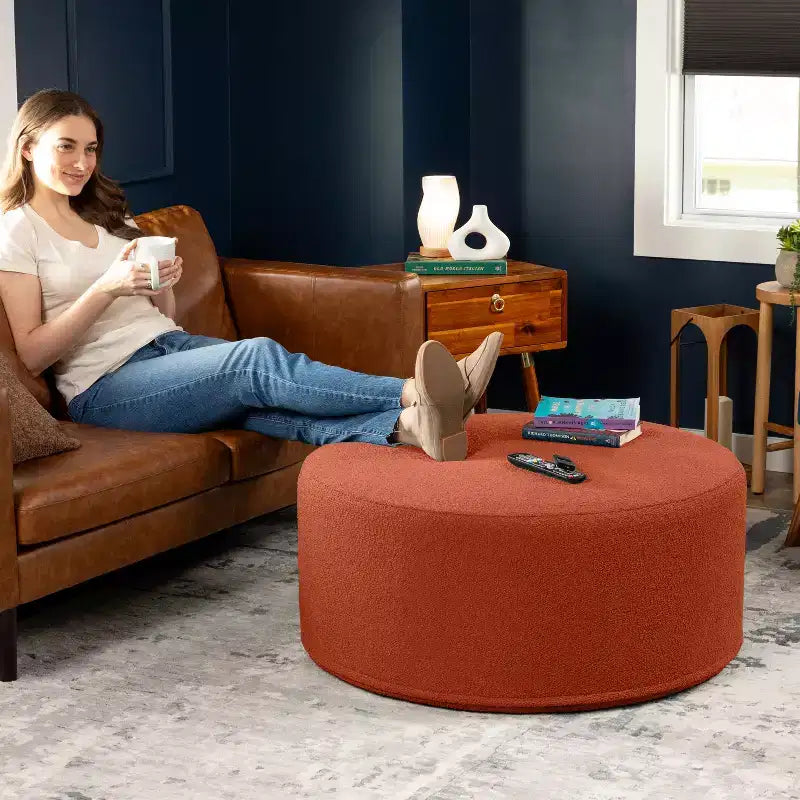 Jaxx Candler Round Couch Ottoman - Oversized Giant Coffee Table & Foot Rest