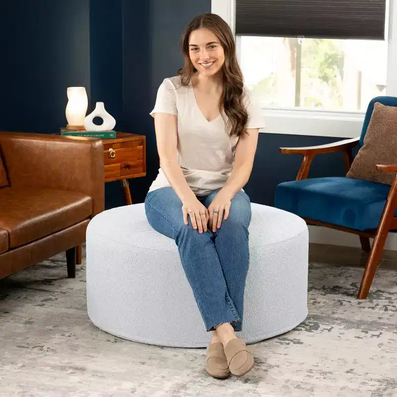 Jaxx Candler Round Couch Ottoman - Oversized Giant Coffee Table & Foot Rest
