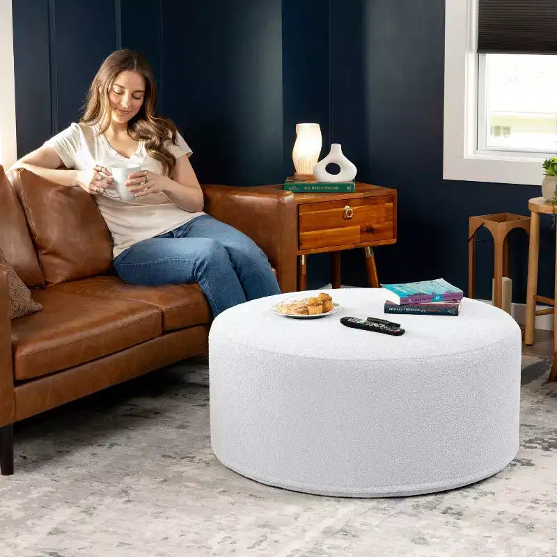 Jaxx Candler Round Couch Ottoman - Oversized Giant Coffee Table & Foot Rest