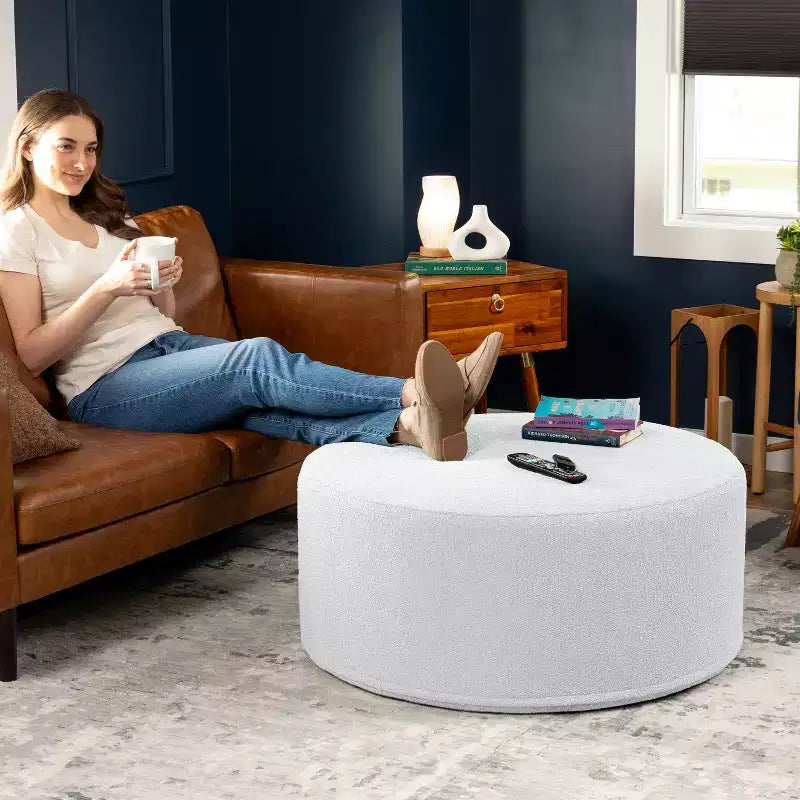 Jaxx Candler Round Couch Ottoman - Oversized Giant Coffee Table & Foot Rest