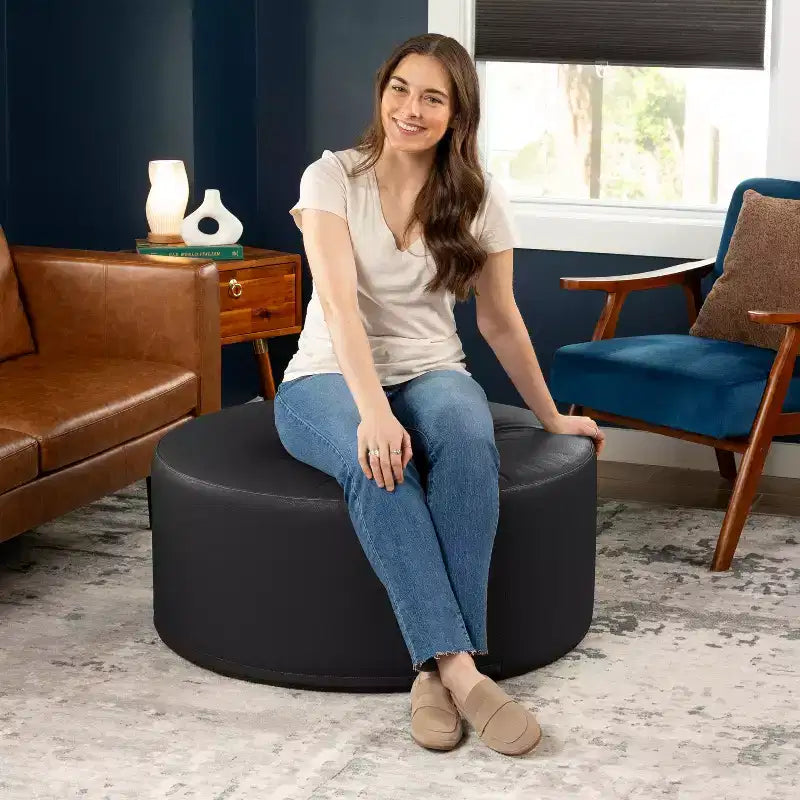 Jaxx Candler Round Couch Ottoman - Oversized Giant Coffee Table & Foot Rest