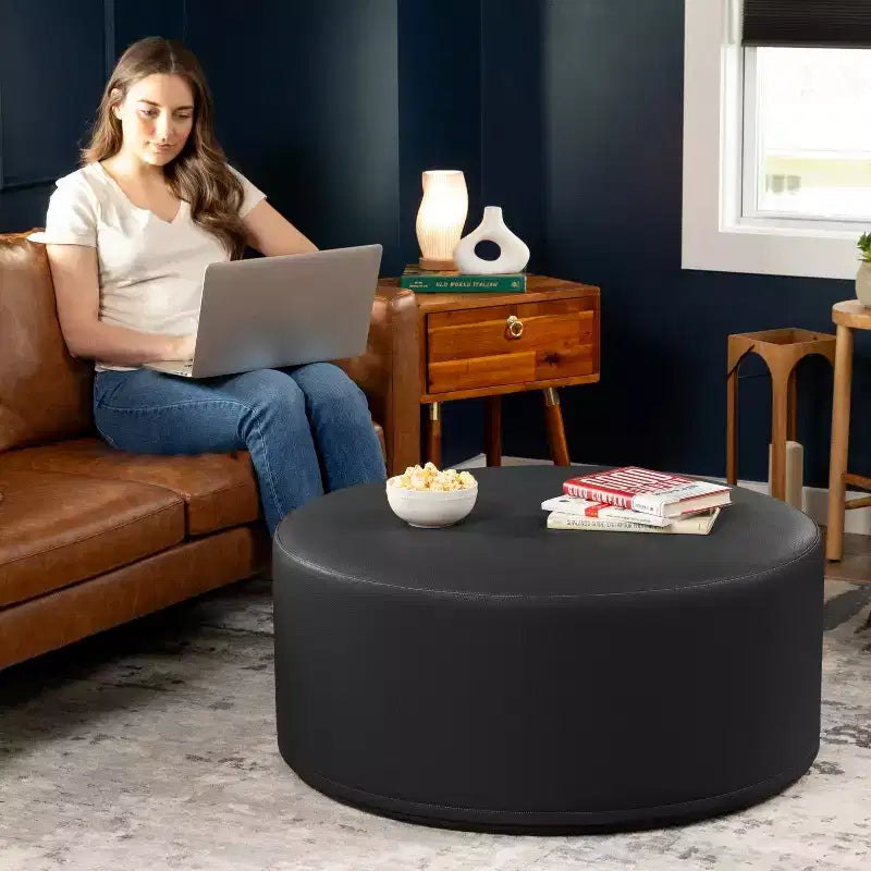 Jaxx Candler Round Couch Ottoman - Oversized Giant Coffee Table & Foot Rest