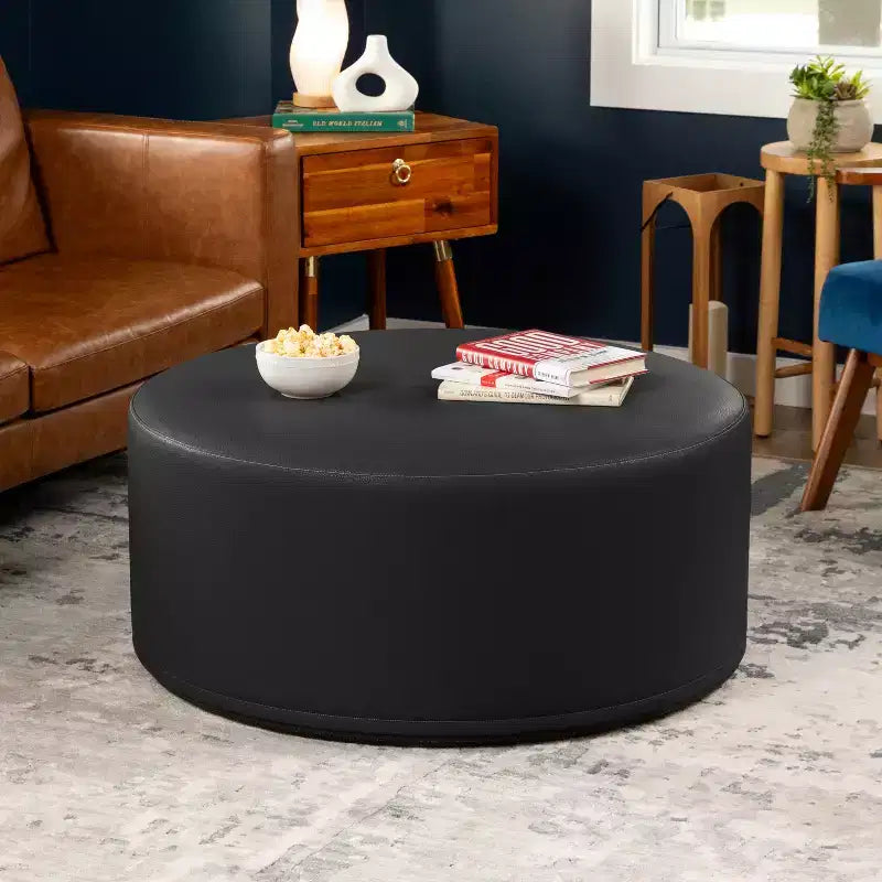 Jaxx Candler Round Couch Ottoman - Oversized Giant Coffee Table & Foot Rest