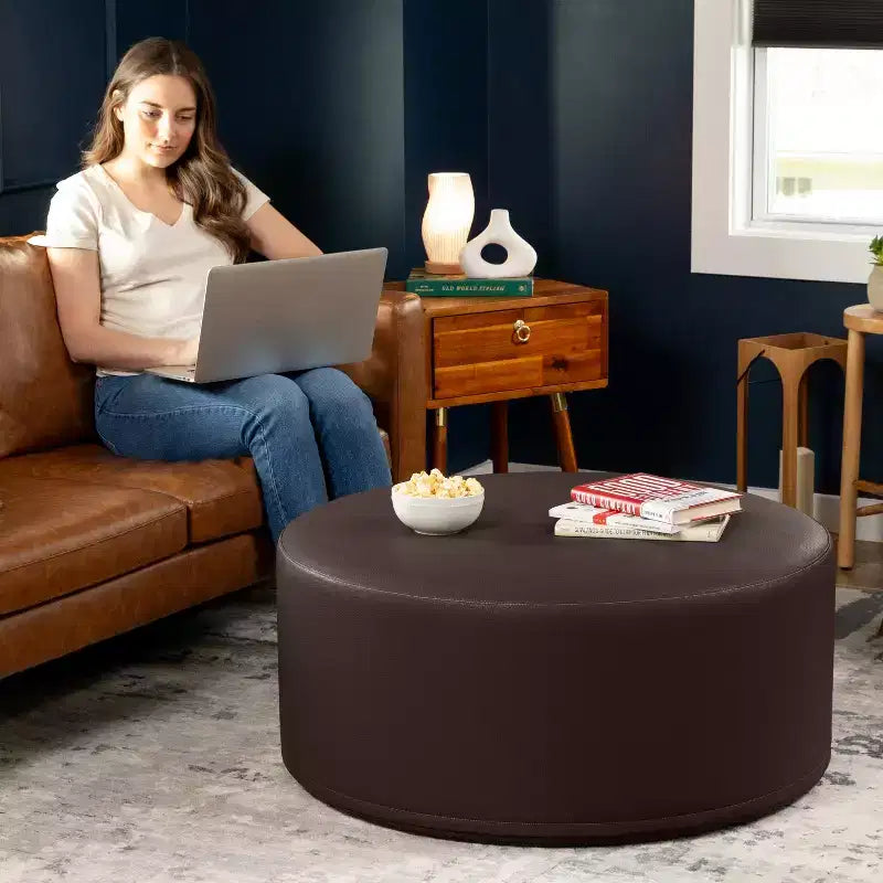 Jaxx Candler Round Couch Ottoman - Oversized Giant Coffee Table & Foot Rest