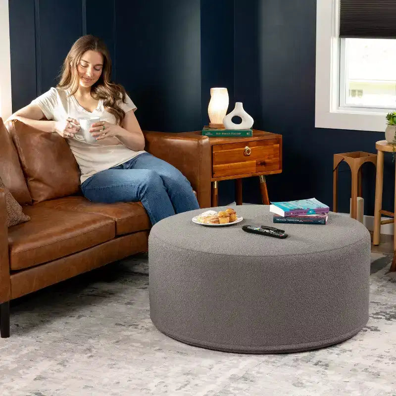 Jaxx Candler Round Couch Ottoman - Oversized Giant Coffee Table & Foot Rest