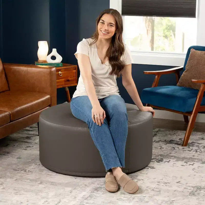 Jaxx Candler Round Couch Ottoman - Oversized Giant Coffee Table & Foot Rest