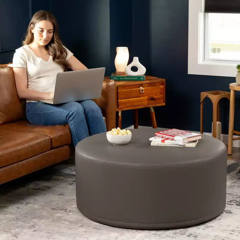 Jaxx Candler Round Couch Ottoman - Oversized Giant Coffee Table & Foot Rest