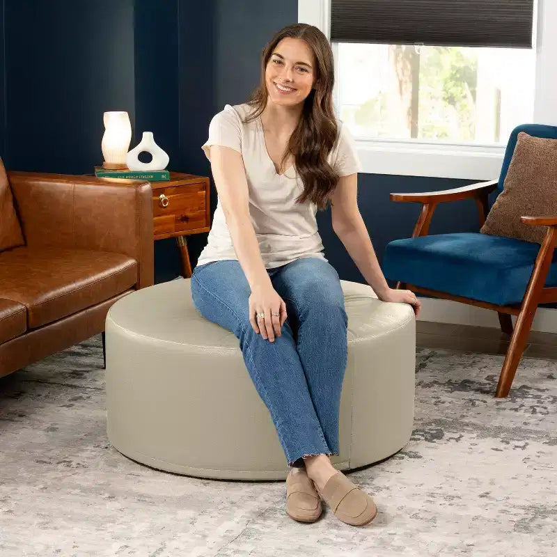 Jaxx Candler Round Couch Ottoman - Oversized Giant Coffee Table & Foot Rest