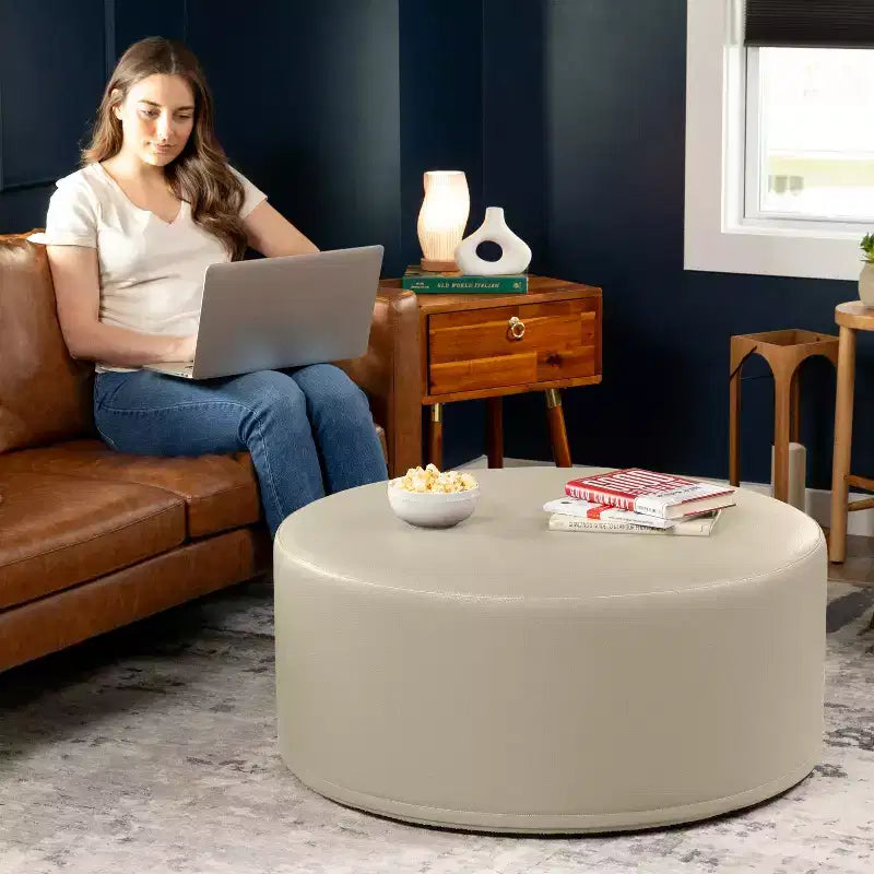 Jaxx Candler Round Couch Ottoman - Oversized Giant Coffee Table & Foot Rest
