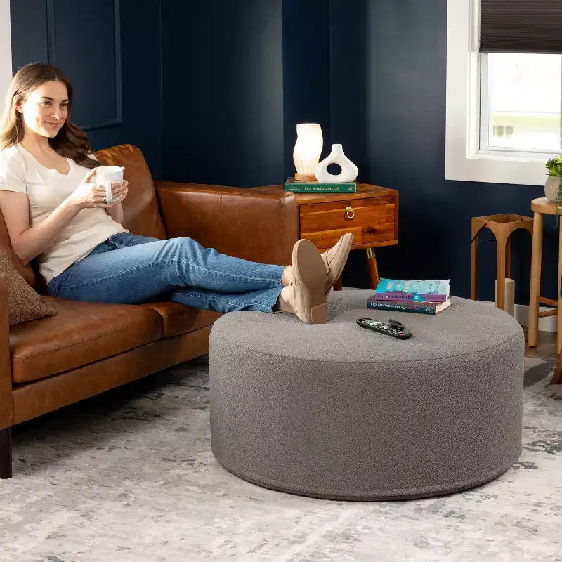 Jaxx Candler Round Couch Ottoman - Oversized Giant Coffee Table & Foot Rest