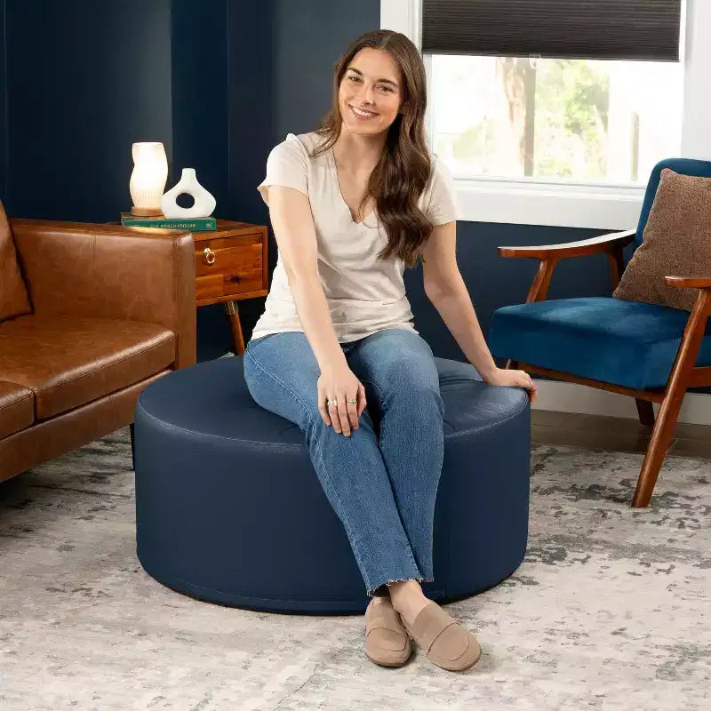 Jaxx Candler Round Couch Ottoman - Oversized Giant Coffee Table & Foot Rest