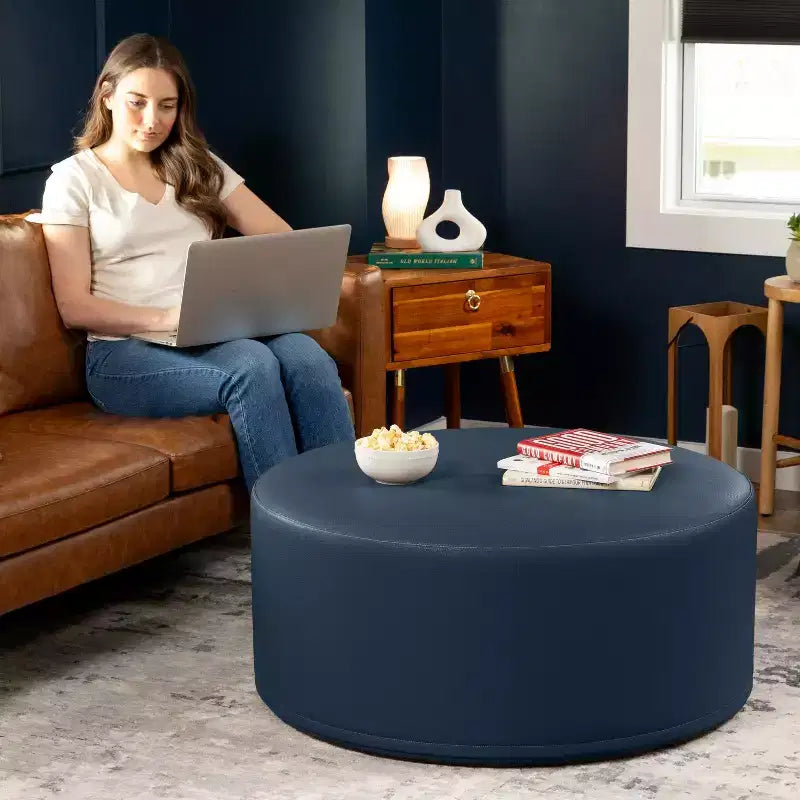Jaxx Candler Round Couch Ottoman - Oversized Giant Coffee Table & Foot Rest