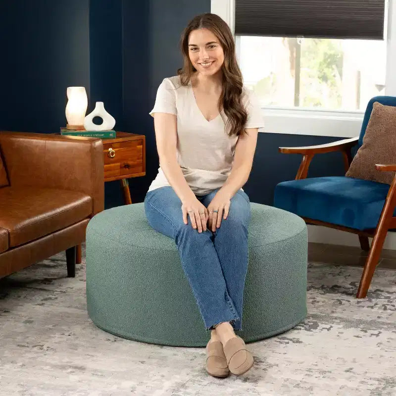 Jaxx Candler Round Couch Ottoman - Oversized Giant Coffee Table & Foot Rest
