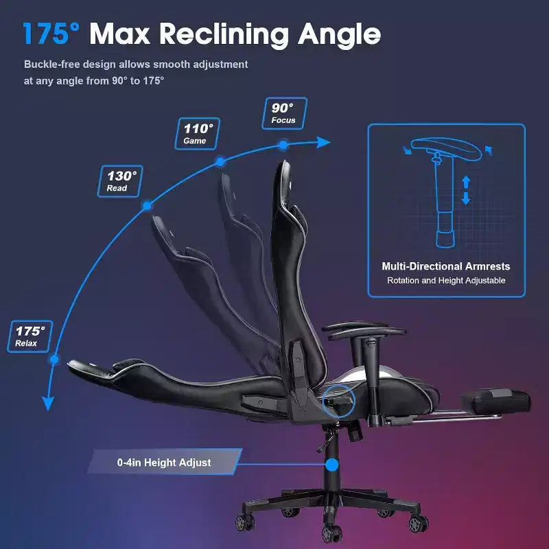 Douxlife Modern 7-Point Massage Ergonomic Gaming Chair with Footrest & Adjustable Armrests Black Gray