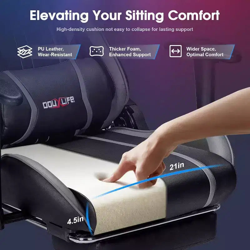 Douxlife Modern 7-Point Massage Ergonomic Gaming Chair with Footrest & Adjustable Armrests Black Gray