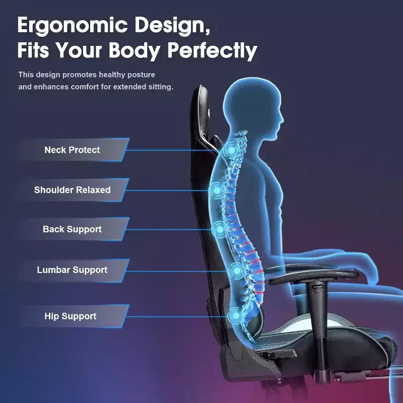 Douxlife Modern 7-Point Massage Ergonomic Gaming Chair with Footrest & Adjustable Armrests Black Gray
