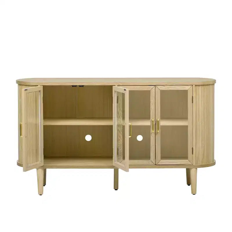 Farmhouse Storage Cabinet Sideboard Wood Buffet Accent Cabinet with Glass Doors & Adjustable Shelves, Black/Natural-ModernLuxe