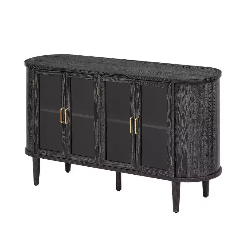 Farmhouse Storage Cabinet Sideboard Wood Buffet Accent Cabinet with Glass Doors & Adjustable Shelves, Black/Natural-ModernLuxe