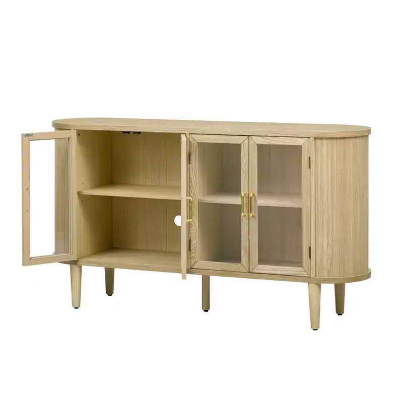 Farmhouse Storage Cabinet Sideboard Wood Buffet Accent Cabinet with Glass Doors & Adjustable Shelves, Black/Natural-ModernLuxe