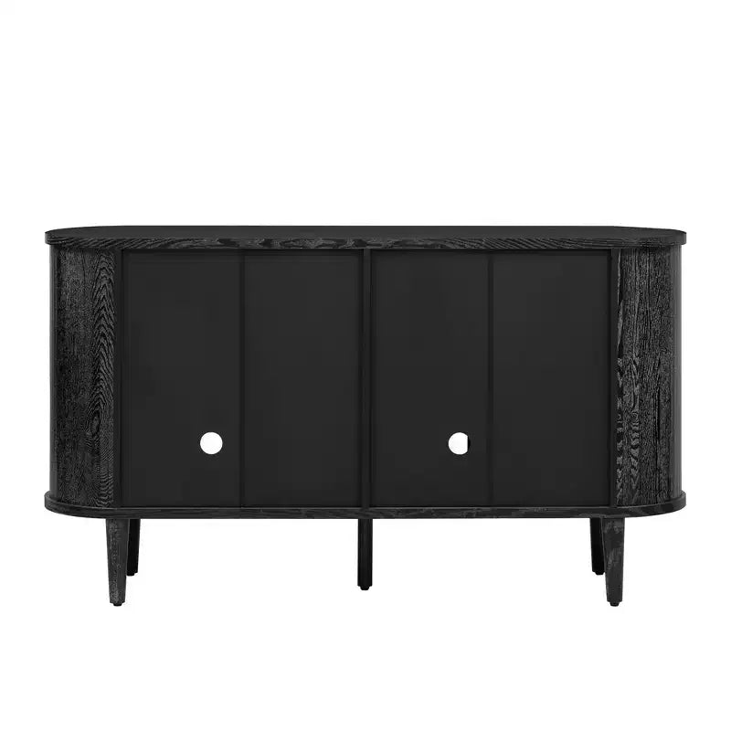 Farmhouse Storage Cabinet Sideboard Wood Buffet Accent Cabinet with Glass Doors & Adjustable Shelves, Black/Natural-ModernLuxe