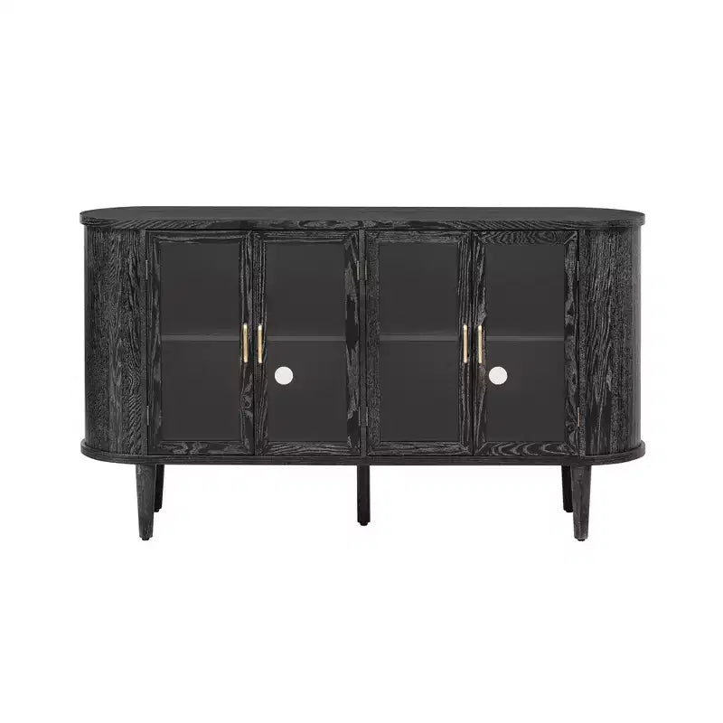 Farmhouse Storage Cabinet Sideboard Wood Buffet Accent Cabinet with Glass Doors & Adjustable Shelves, Black/Natural-ModernLuxe
