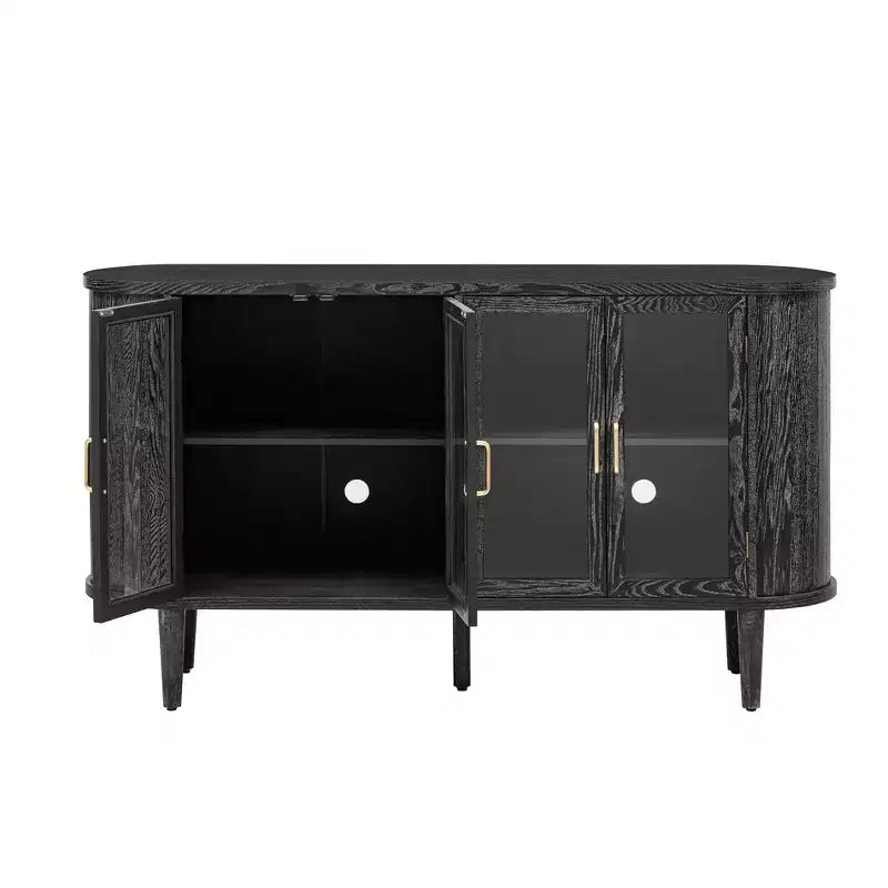 Farmhouse Storage Cabinet Sideboard Wood Buffet Accent Cabinet with Glass Doors & Adjustable Shelves, Black/Natural-ModernLuxe