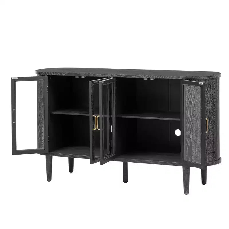 Farmhouse Storage Cabinet Sideboard Wood Buffet Accent Cabinet with Glass Doors & Adjustable Shelves, Black/Natural-ModernLuxe