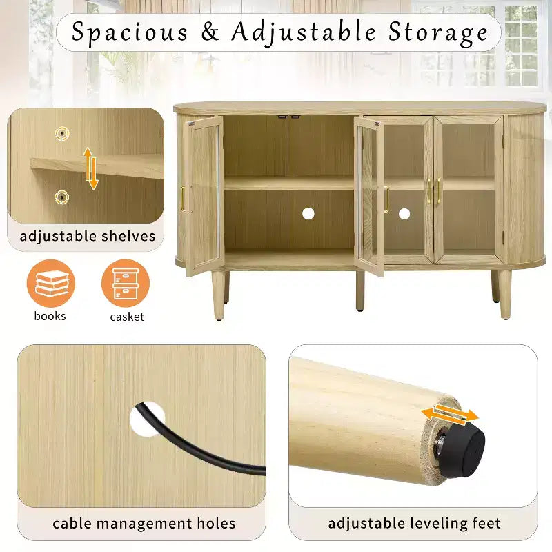 Farmhouse Storage Cabinet Sideboard Wood Buffet Accent Cabinet with Glass Doors & Adjustable Shelves, Black/Natural-ModernLuxe