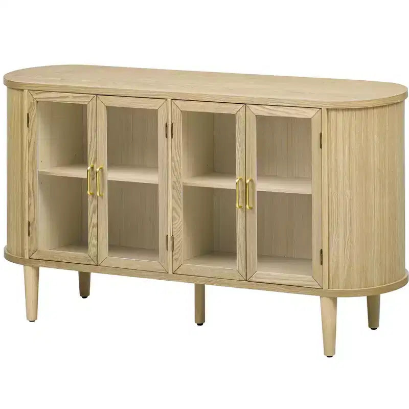 Farmhouse Storage Cabinet Sideboard Wood Buffet Accent Cabinet with Glass Doors & Adjustable Shelves, Black/Natural-ModernLuxe