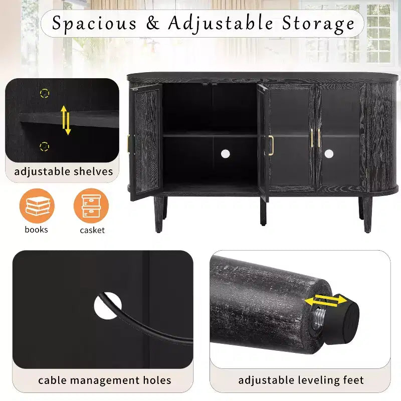 Farmhouse Storage Cabinet Sideboard Wood Buffet Accent Cabinet with Glass Doors & Adjustable Shelves, Black/Natural-ModernLuxe