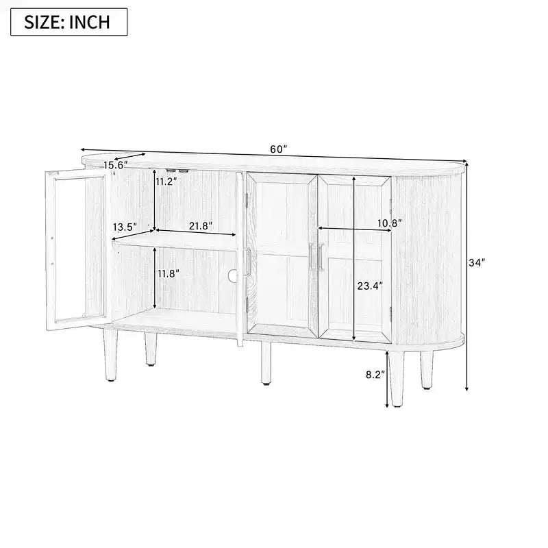 Farmhouse Storage Cabinet Sideboard Wood Buffet Accent Cabinet with Glass Doors & Adjustable Shelves, Black/Natural-ModernLuxe