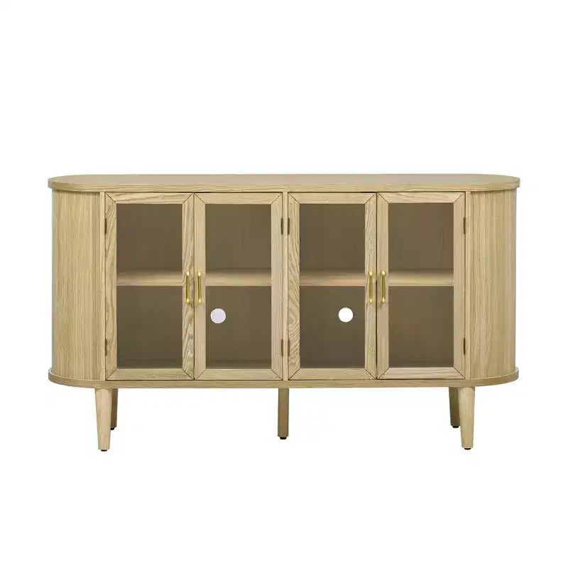 Farmhouse Storage Cabinet Sideboard Wood Buffet Accent Cabinet with Glass Doors & Adjustable Shelves, Black/Natural-ModernLuxe