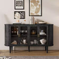 Farmhouse Storage Cabinet Sideboard Wood Buffet Accent Cabinet with Glass Doors & Adjustable Shelves, Black/Natural-ModernLuxe