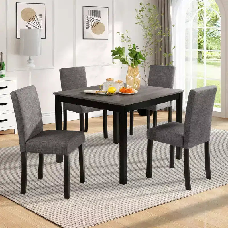 GDFStudio Tom 5 Piece Upholstered Wood Dining Set with 39 Square Table