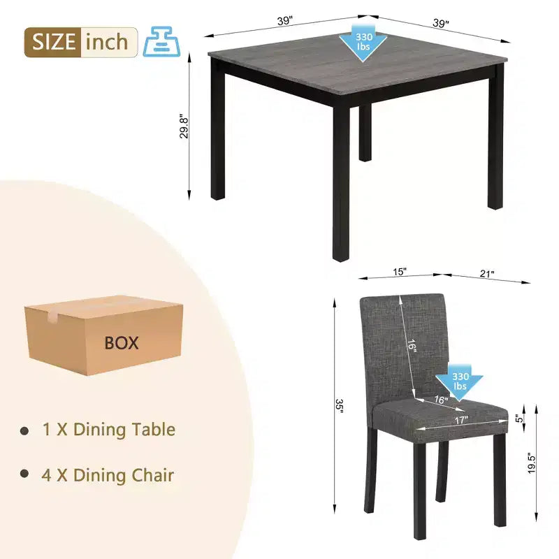 GDFStudio Tom 5 Piece Upholstered Wood Dining Set with 39 Square Table