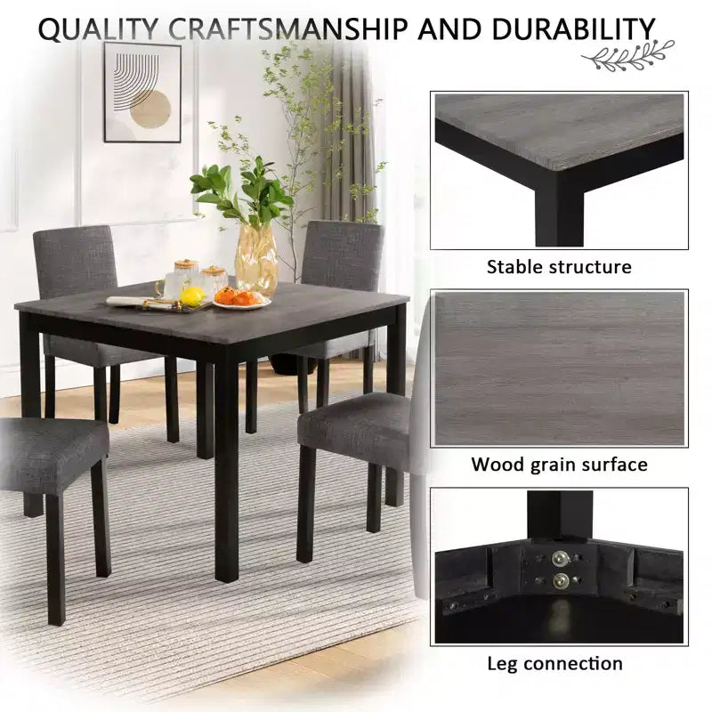 GDFStudio Tom 5 Piece Upholstered Wood Dining Set with 39 Square Table