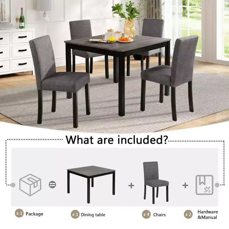 GDFStudio Tom 5 Piece Upholstered Wood Dining Set with 39 Square Table