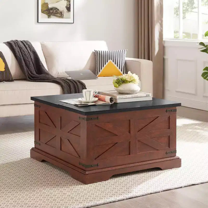 GDFStudio Alice 31.50 Square Storage Wood Coffee Table with Hinged Lift Top