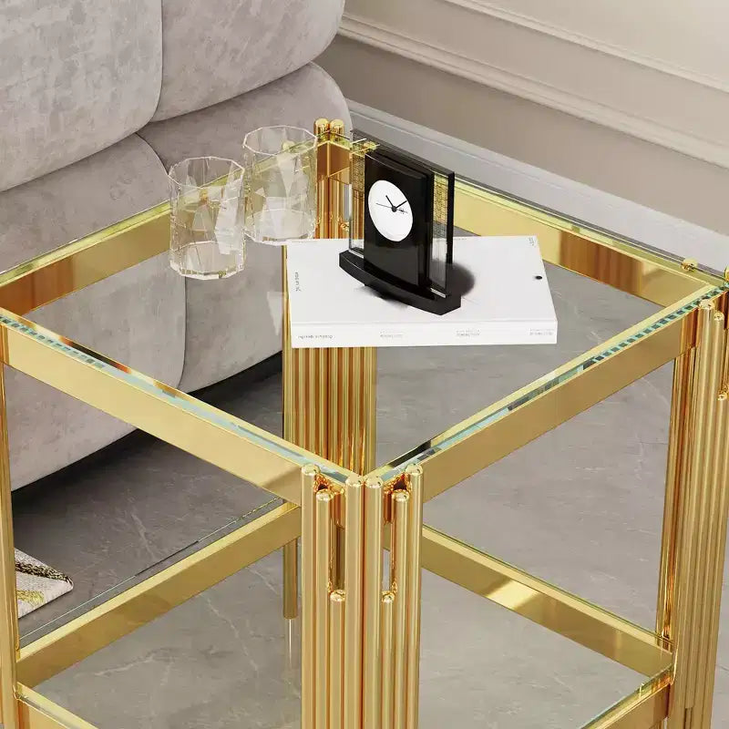 Okak Rectangle/Square Coffee Table with Tempered Glass Top and Steel Frame for Living Room/Office, Space-Saving