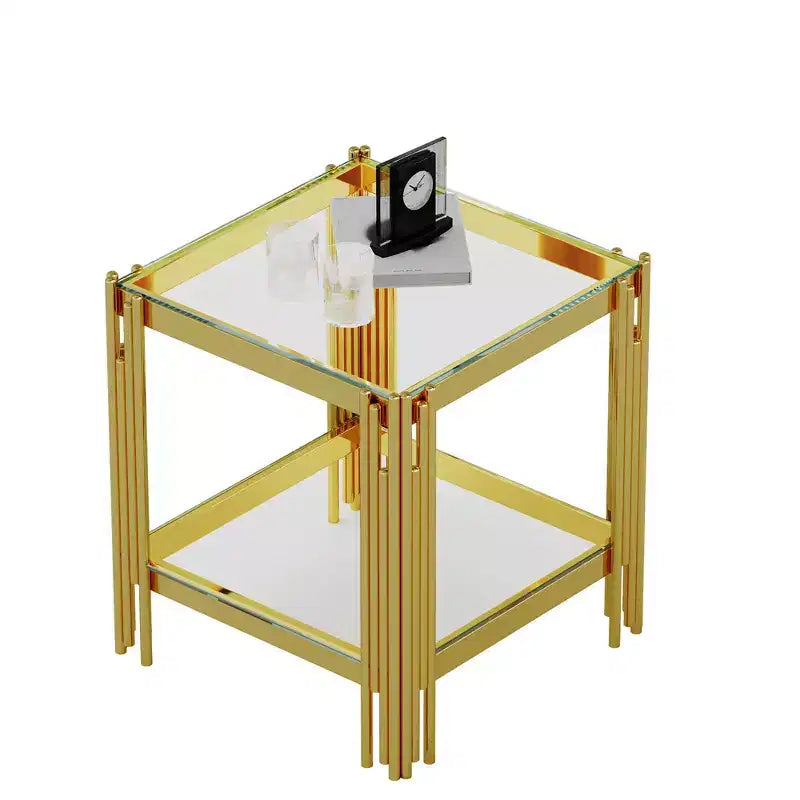 Okak Rectangle/Square Coffee Table with Tempered Glass Top and Steel Frame for Living Room/Office, Space-Saving