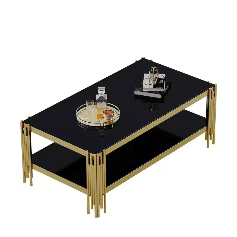 Okak Rectangle/Square Coffee Table with Tempered Glass Top and Steel Frame for Living Room/Office, Space-Saving